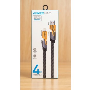 كابل انكر شحن ونقل بيانات GA-03 ‏4 في 1 بموصلات USB-A وType-C وLightning وقدرة تصل إلى 65 وات