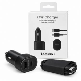 شاحن سيارة سامسونج بمنفذي USB-C وUSB-A بقدرة 45 واط و15 واط مع كابل USB-C