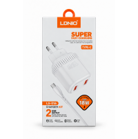 شاحن حائط LDNIO بقدرة 18 وات وتقنية GaN بمنفذي USB مع كابل Type-C