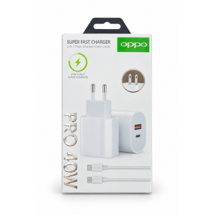 شاحن حائط OPPO بمنفذي USB-A وUSB-C مع كابل Type-C