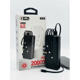 باور بانك إكس بلس A-16 سعة 20000 مللي أمبير بكابلات مدمجة ومنفذي USB – مخرج حتى 2.1 أمبير